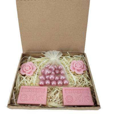 Mydlo - Krabička na mydlo - Mydlo s vôňou ruže - 20 ružových perál do kúpeľa - Ružové mydlo