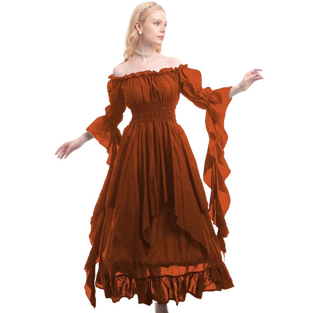 Medieval Renaissance Court Style Halloween Cosplay Dress with Tie-Up Waist Cincher