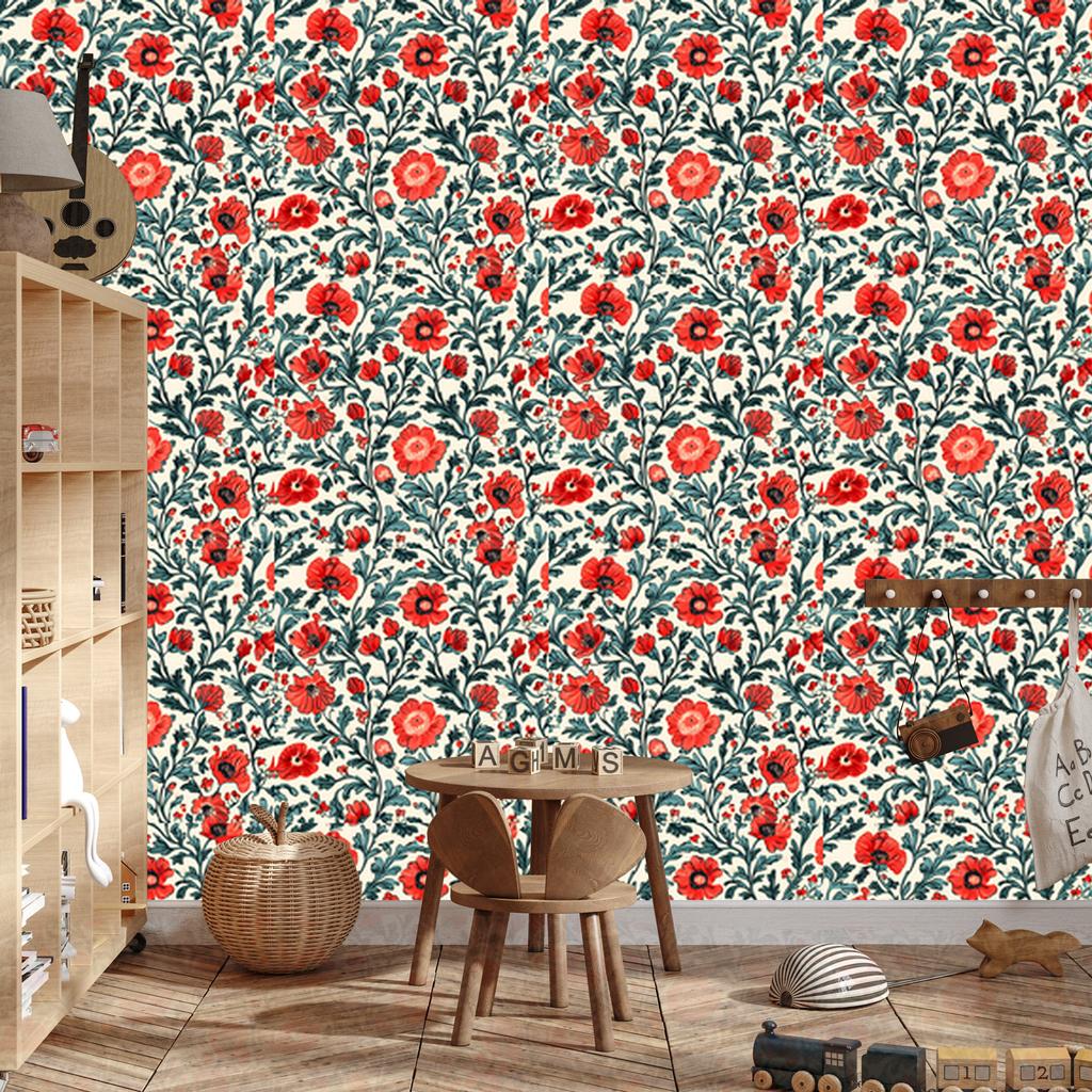 Wallpaper Flowers and Leaves Gray and Sea for Living Room and Bedroom 50x1000