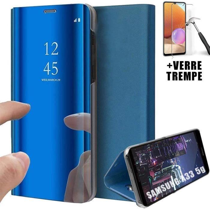 Coque de Protection - PROSHOP - pour Samsung A33 5G - Effet Miroir - Fenêtre Translucide - Bleu
