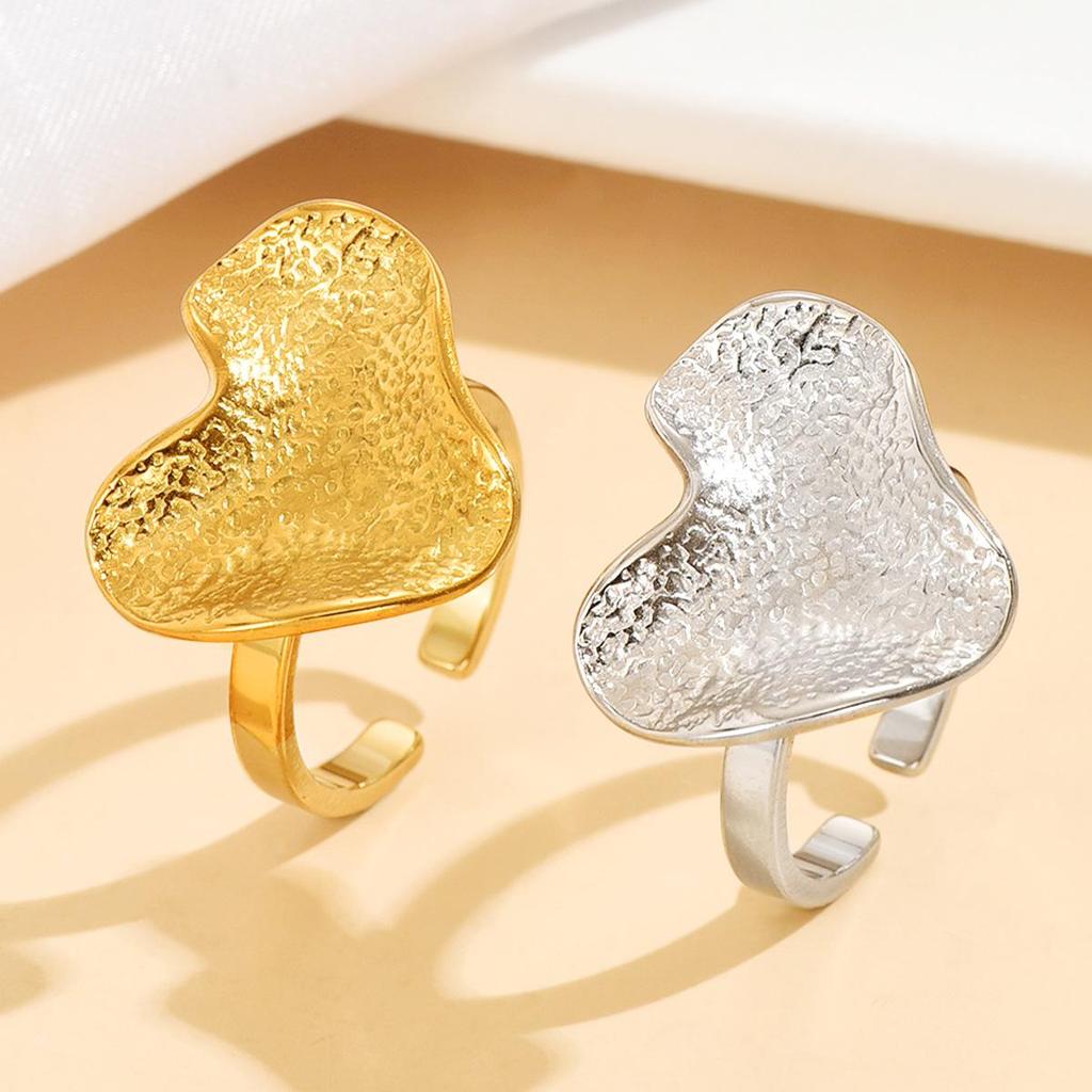 Chic Irregular Heart & Leaf Design Stainless Steel Ring for Women