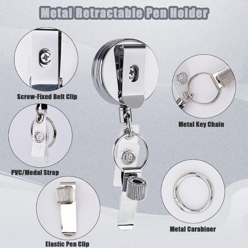Double Sturdy Stainless Steel Retractable Badge Reel Clip Extended Reach Tool Organizers Convenient for Workplaces