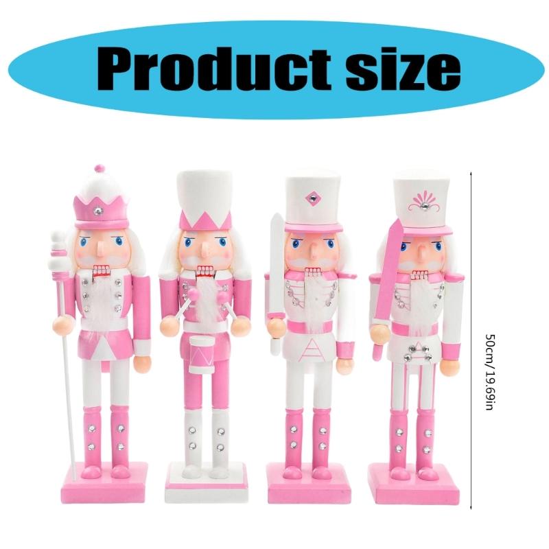 Handmade Wood Nutcrackers Soldier Unique 50CM Pink Nutcrackers Soldier Crafted for Enthusiasts of Festival Ornament