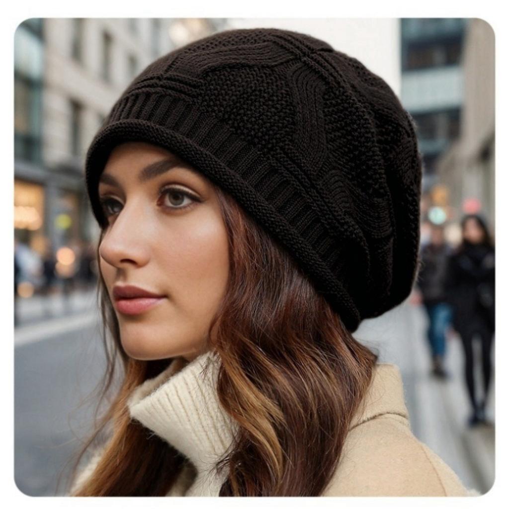 Woolen Hat, Rolled Edge, Knitted Hat, Toe Cap, Ladies', Single-layer, Stacked Hat, Warm Hat
