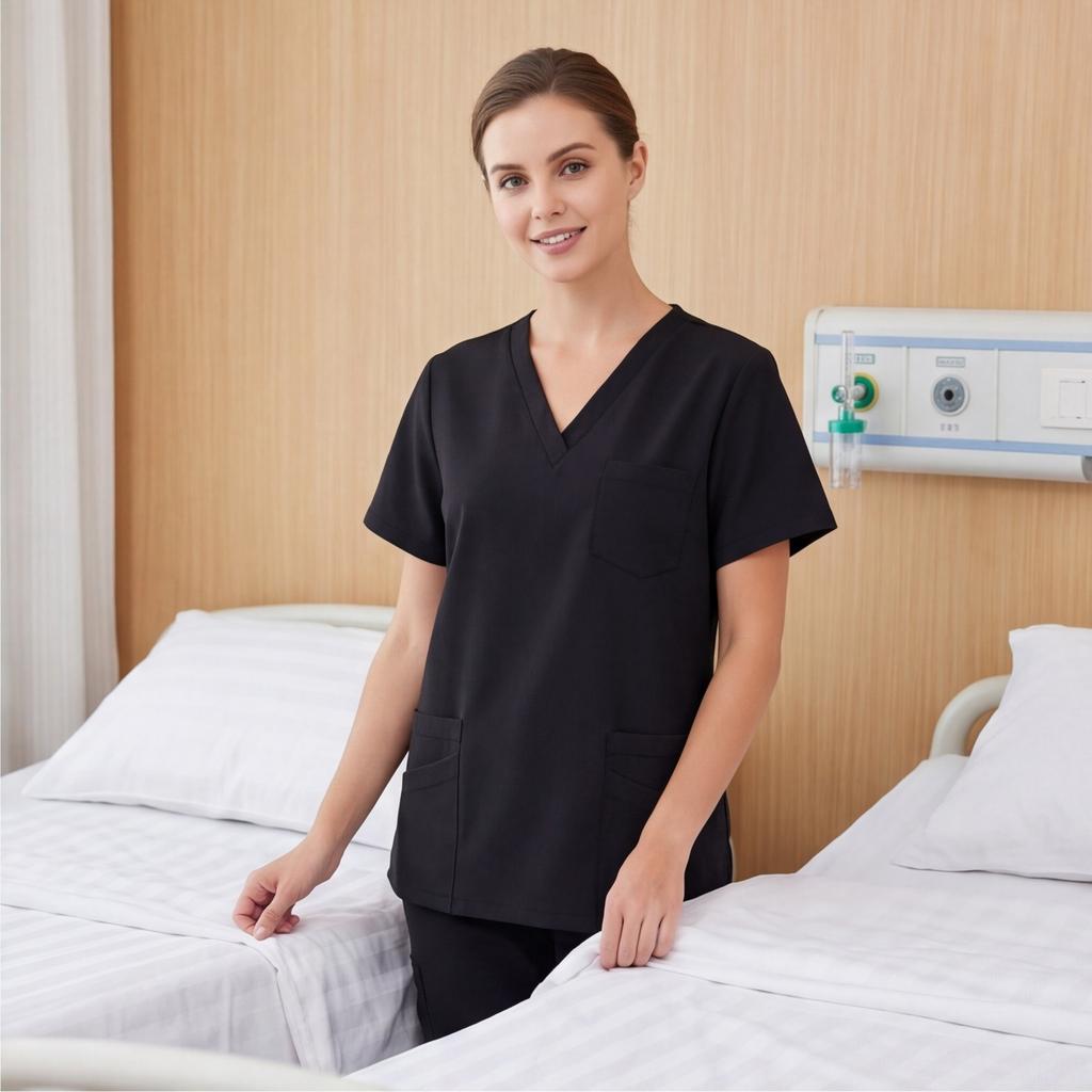 Women's V-neck Short-sleeve Workwear With Pockets For Healthcare Staff