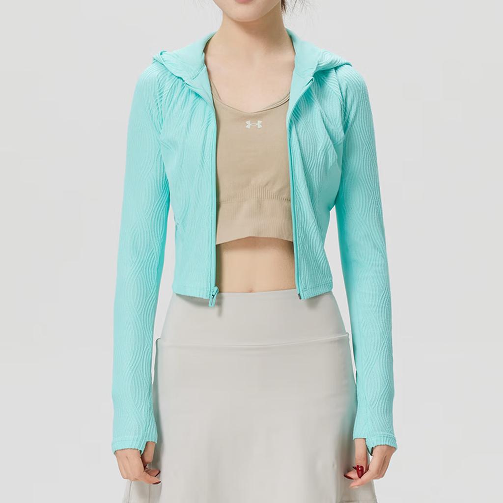 Under Armour Solid Color Hooded Stretch Long Sleeve Jacket Women jackets New-Green 6011036-361