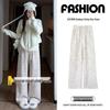 145 Petite High Waist Rainbow Fleece Pants - Soft, Loose, Wide-Leg for Women (Autumn/Winter) 150cm