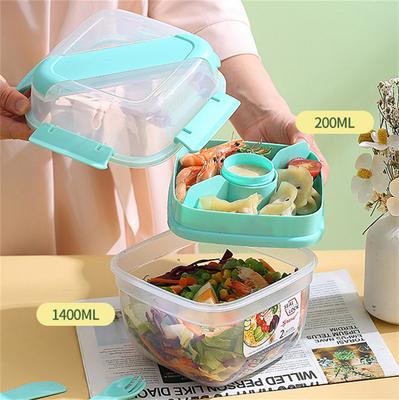 Přenosné 2vrstvé salátové misky s vidličkou 1300 ml/1600 ml Krabička na oběd Uzavíratelné nepropustné bento boxy Opakovaně použitelná pikniková krabička Nádoba na potraviny