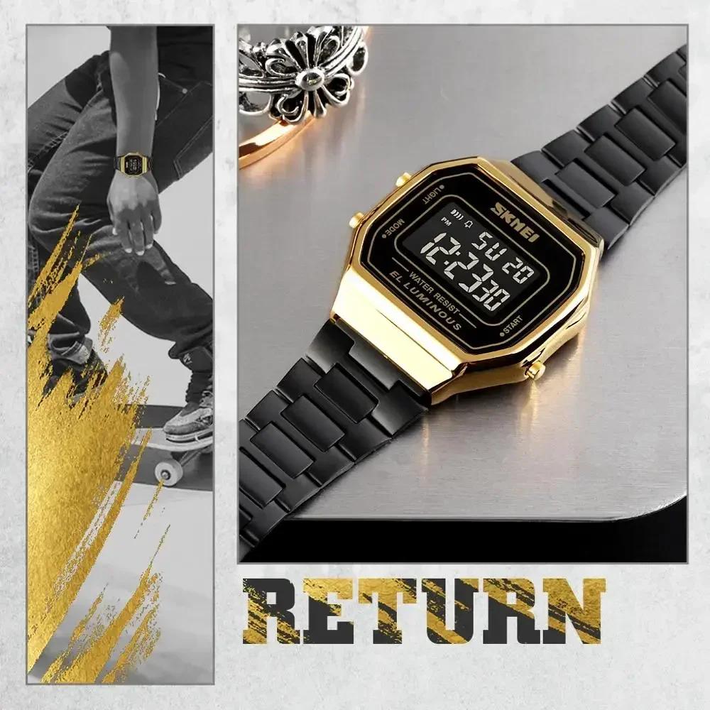 SKMEI 1647 Men Reloj Hombre Retro LED Digital Male Watches Casual Simple Mens Wristwatches Stainless Steel Band Waterproof Watch