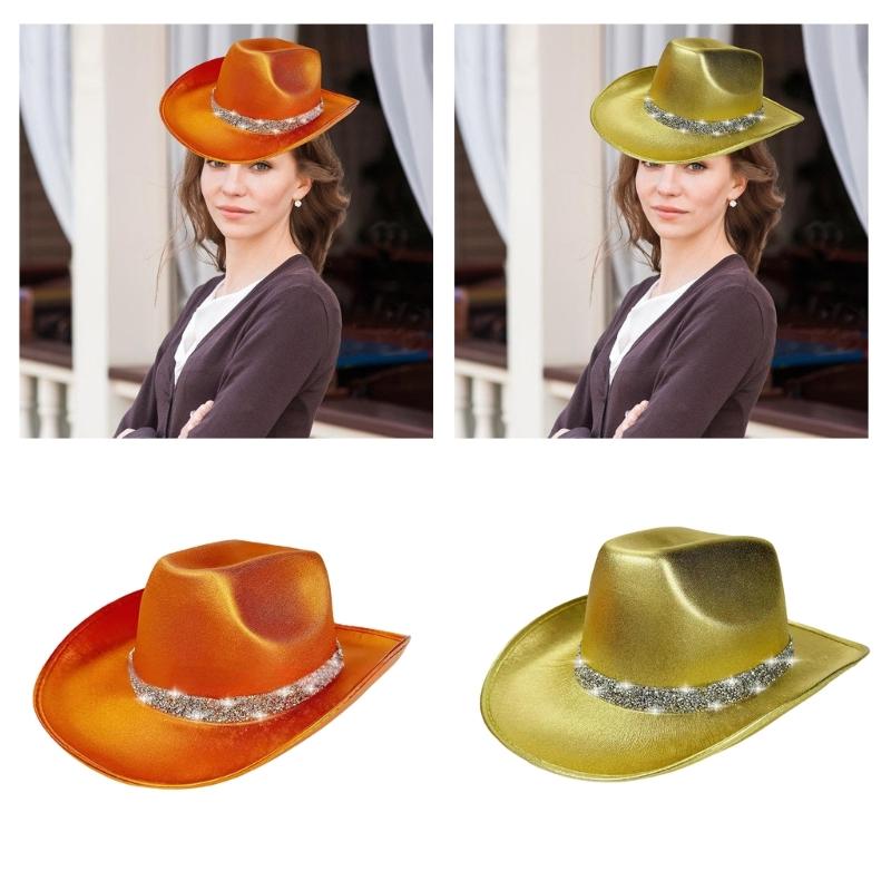 Eye-catching Crystal Cowboy Hats Bride Hat Panama Hat for Bachelorette Party Cowboy Hats for Club Stage Shows