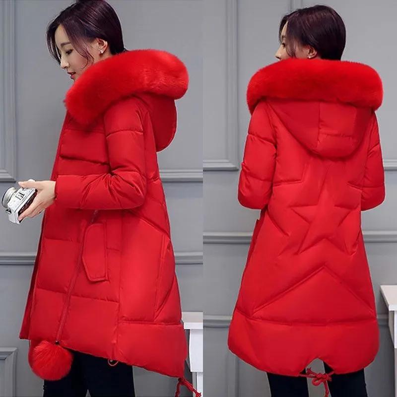 Women's Winter Solid Color Mid-length Thickened Warm Down Cotton Korean Version of The Plus Size Hooded Zipper Jacket