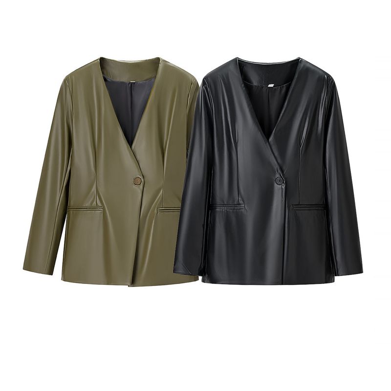 Kaslead New Women clothes Western Style Fashion Simple and Versatile V-neck One Button Suit Top