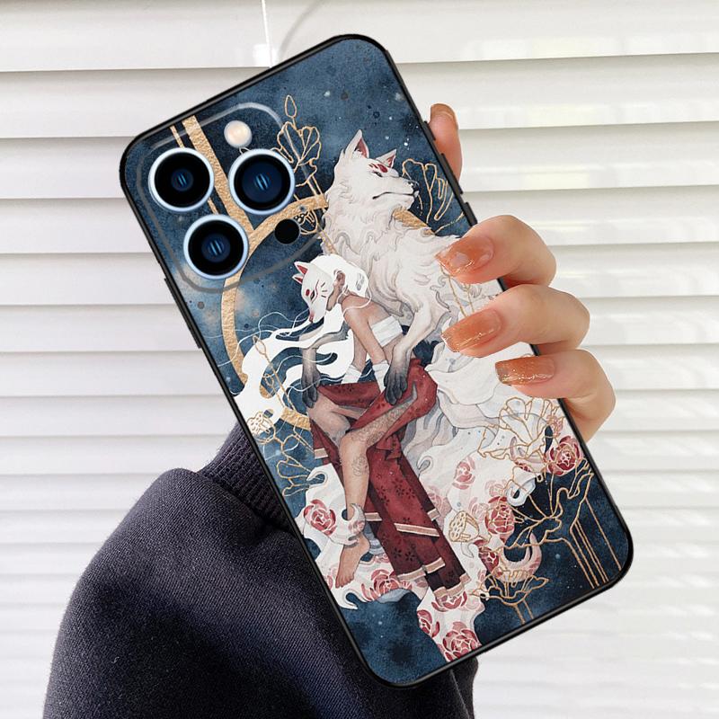 Japanese Style Anime Fox Phone Case For iPhone 16 15 14 13 11 12 17 Pro Max Mini 15 16 Plus 16e 17 Air Cover Fundas