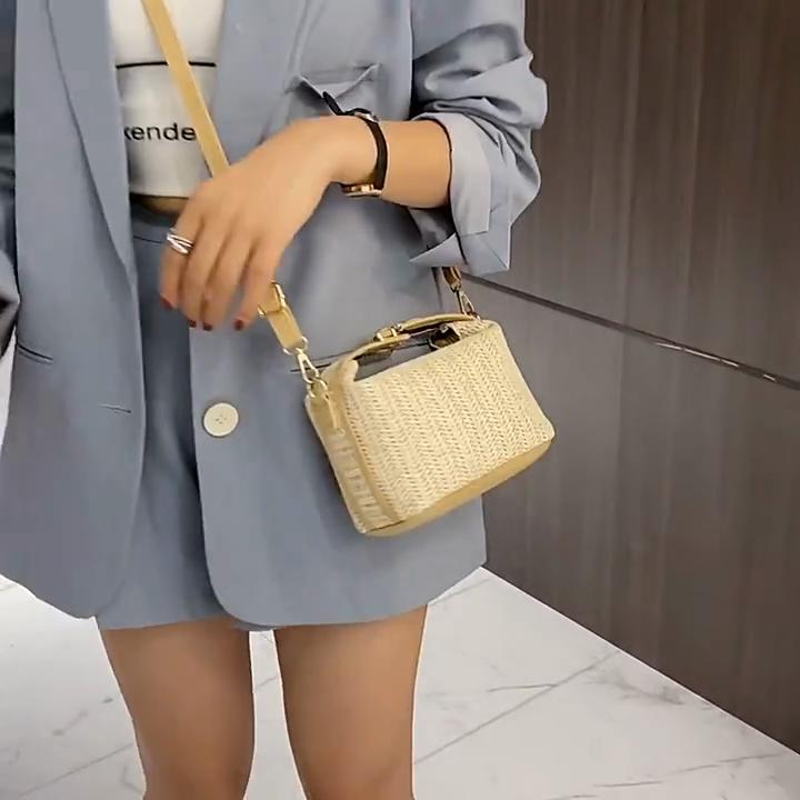 Borsa a tracolla in paglia per donna Nuova borsa estiva bohémien lavorata a maglia e borsetta Borse da spiaggia a secchiello per le vacanze