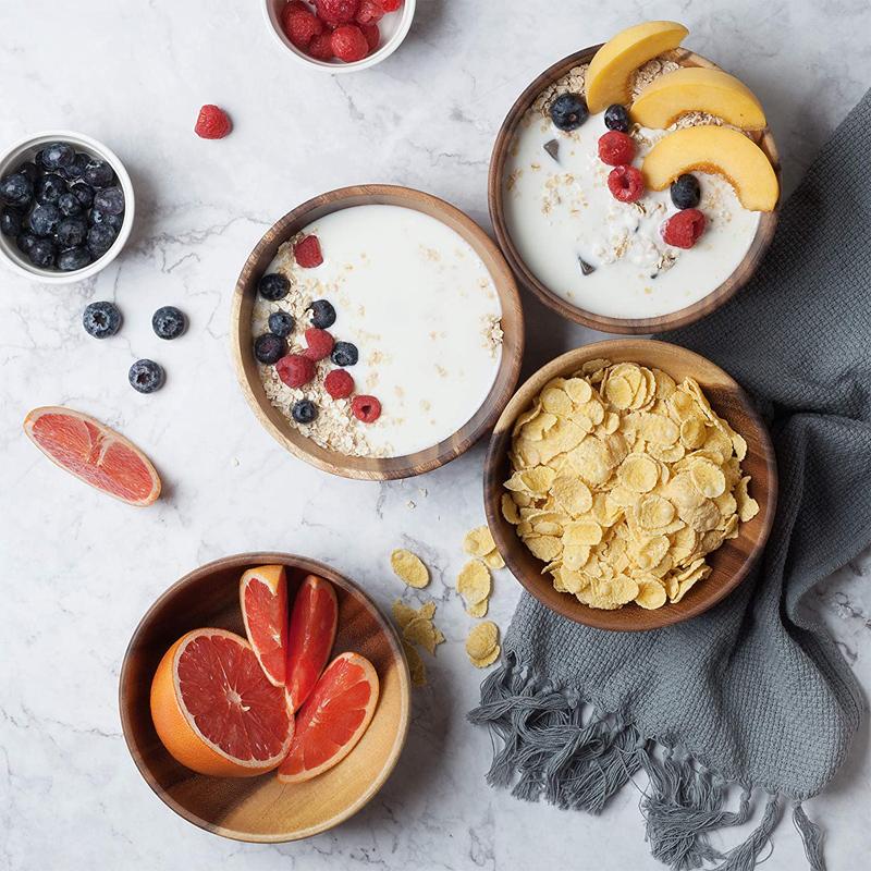 

20x7cm Wooden Fruit Salad Bowl Japanese Dessert Ramen Soup Bowl Natural Acacia Wood Bowl Home Restaurant Kitchen Food Container Dia 20cm