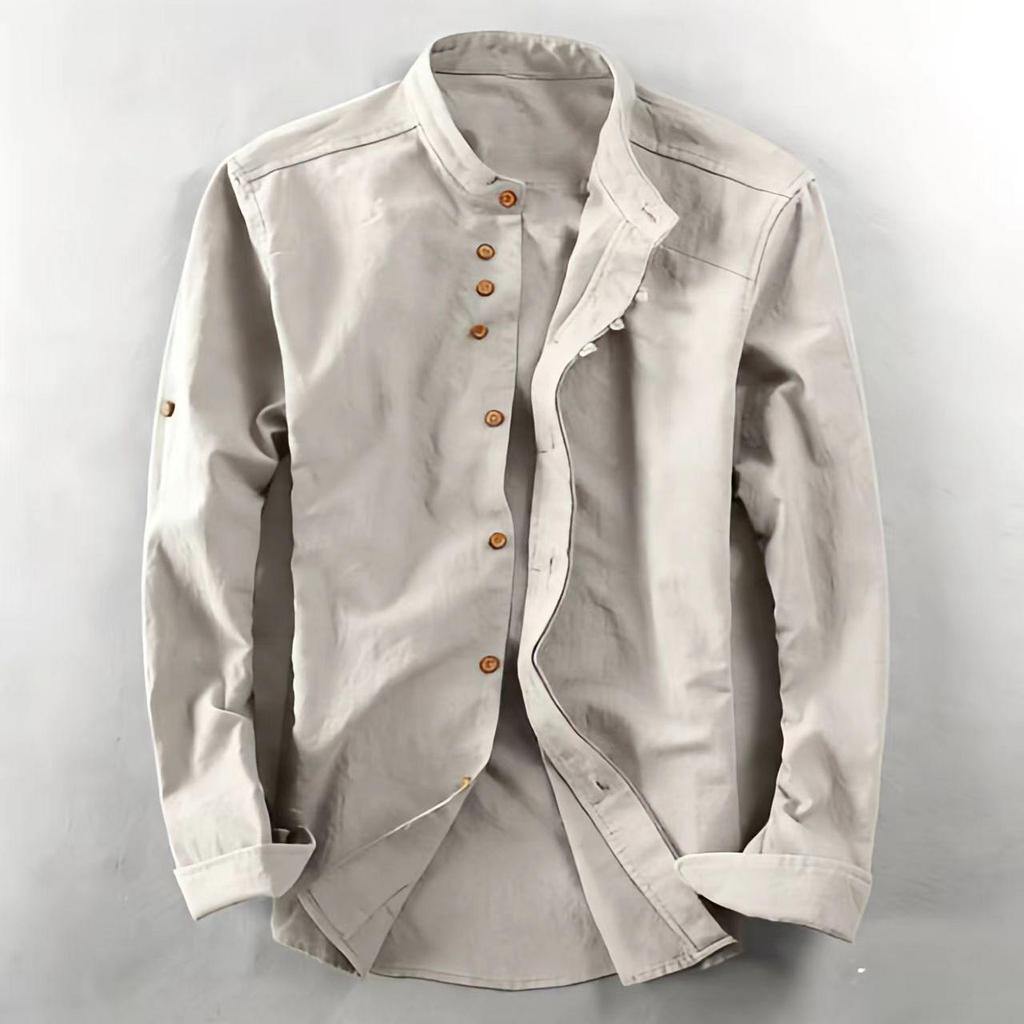 Chemise à col montant à manches longues boutonnée pour homme, style chinois, pour le printemps et l'automne