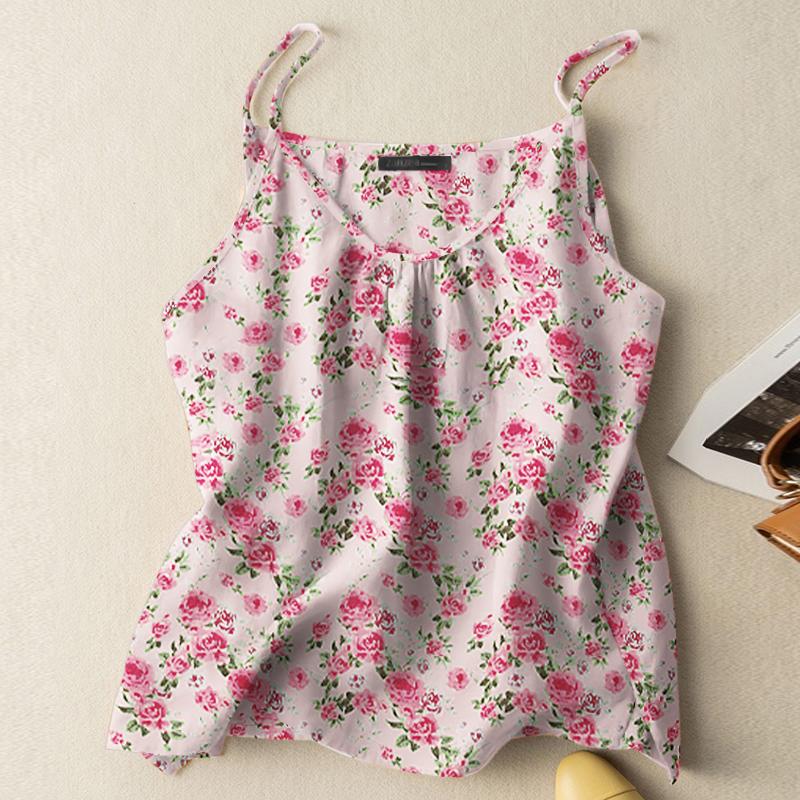 

ZANZEA Женские свободные топы без рукавов с цветочным принтом L розовый