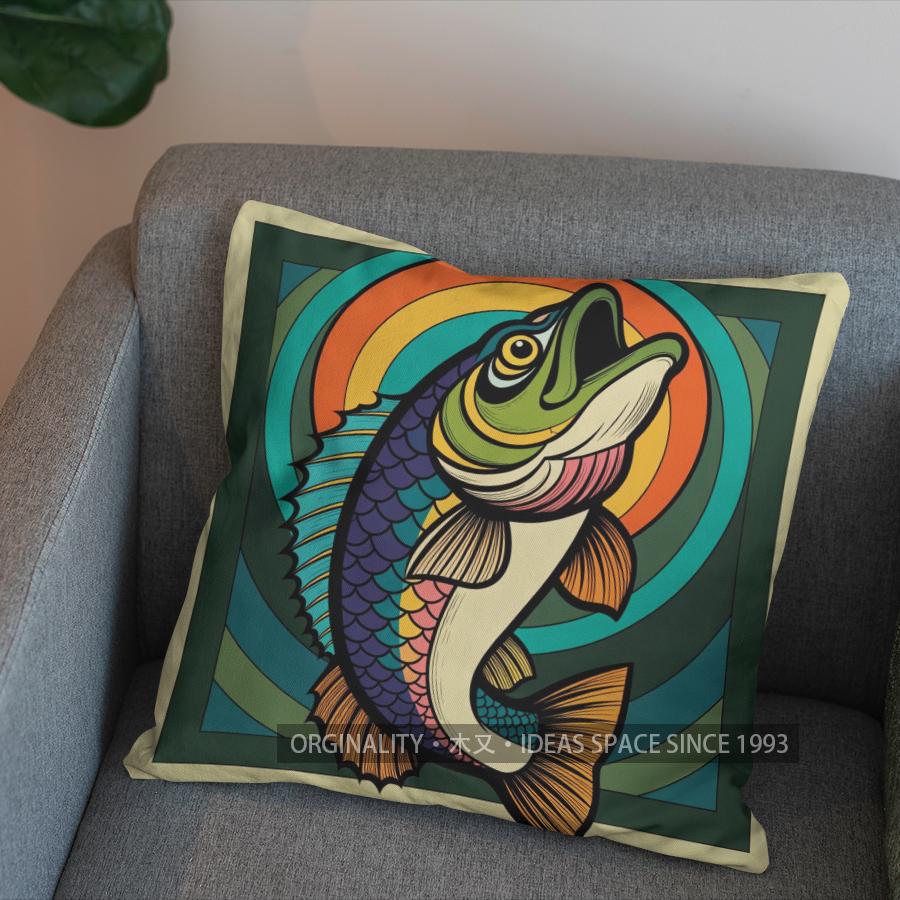 2D Buntes Fischmuster Dekorative Kissenhülle Muster Kissenbezug Geeignet für Sofa Schlafzimmer Auto Kissenbezug