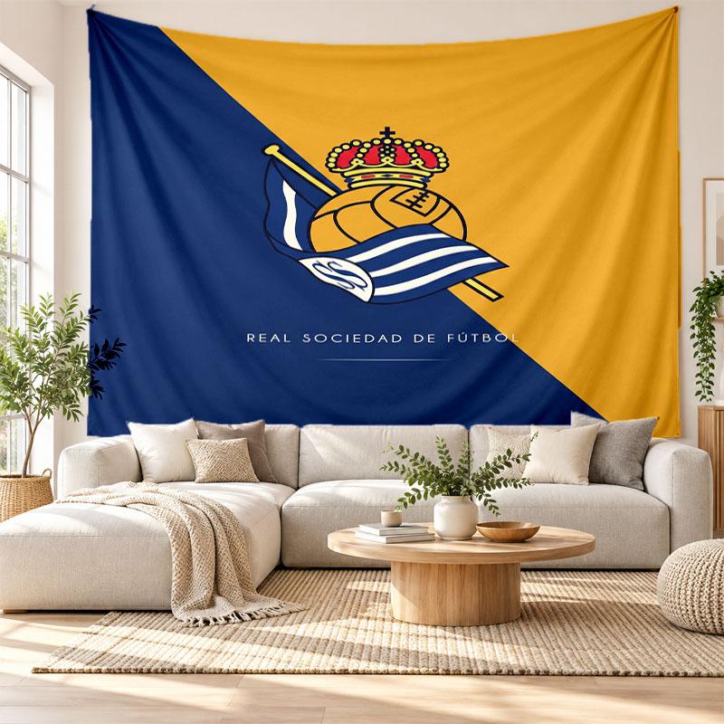 Real Sociedad FC Wall Tapestry, Soft Fabric Wall Hanging, Decorative Backdrop For Bedroom Home Wall Art