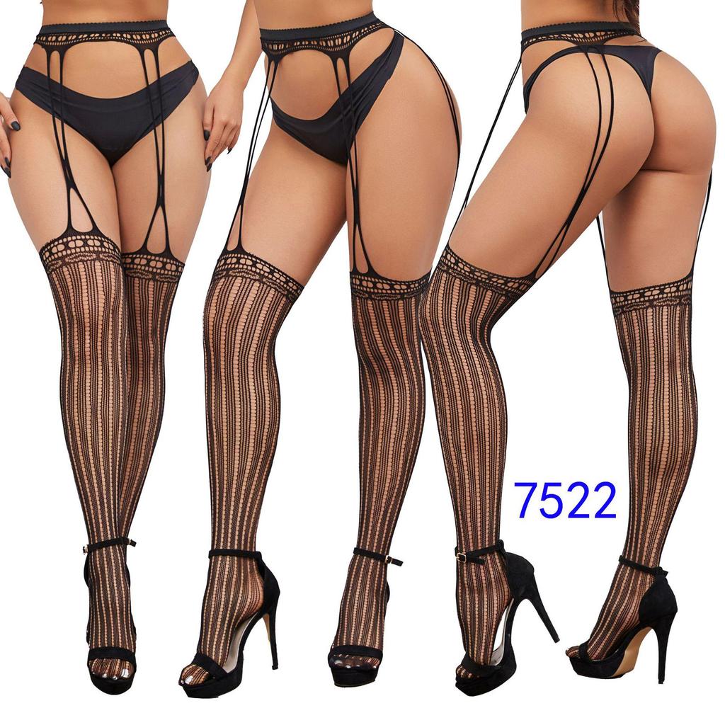Women's Sexy Crotchless Fishnet Suspender Stockings with Eye Jacquard Design - Style 7501
