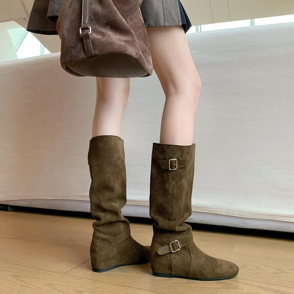 Schafslederversion~ Leder Innenhöhe Erhöhung 5cm Stacking Boots Mid-Boots Damen Neu Maillard Boots High Boots