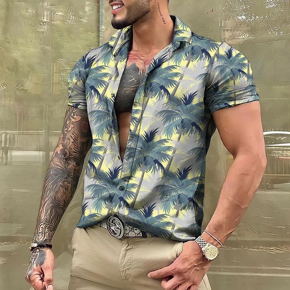 Summer Fashion Hawaiian Floral Beach Casual Shirt 3D Plant Pattern T-shirt Retro Short Sleeve Vacation Outdoor Men's and Women's Shirt