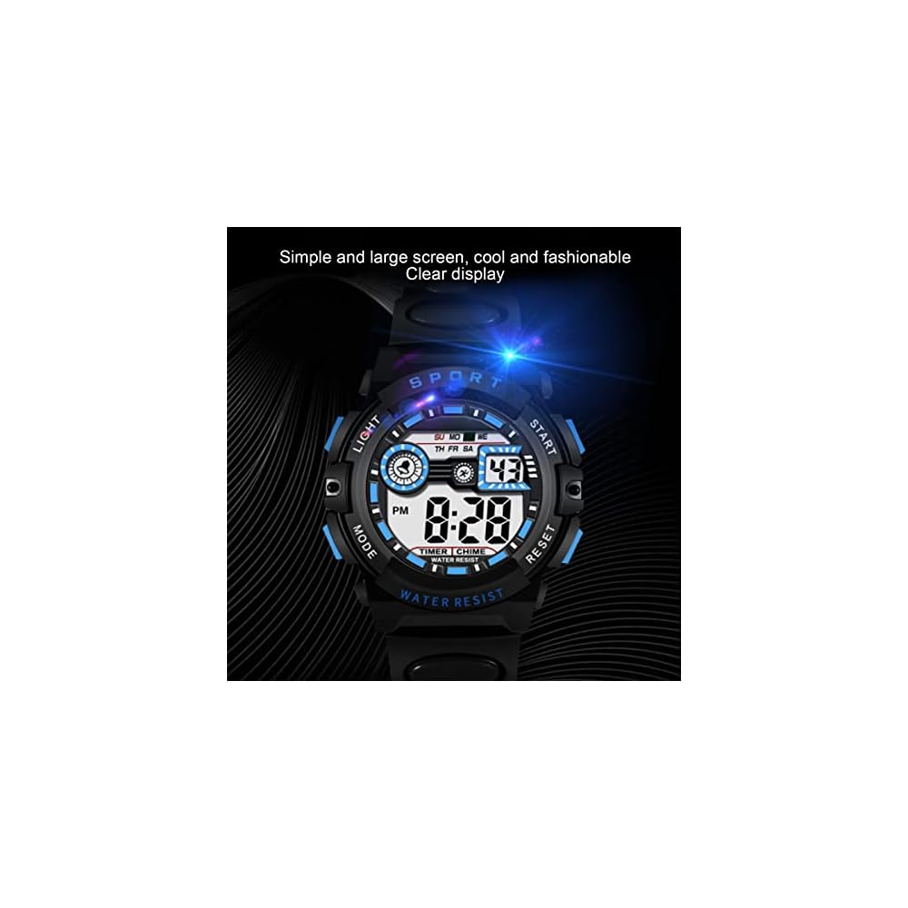 Men's Multi-Function Digital Sports Watch WR50M Waterproof with Alarm for Swimming and Running Black and Blue