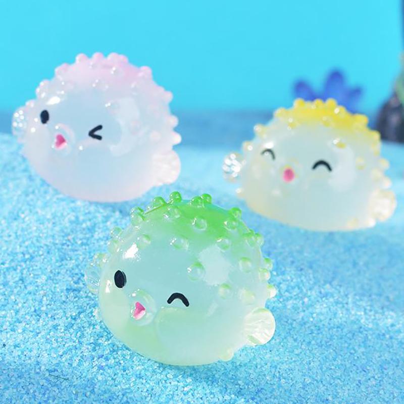 3Pcs Cartoon Luminous Pufferfish Aquarium Fish Tank Decoration Artificial Underwater Pufferfish Small Ornament Accessories Gifts