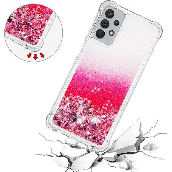 Compatible with Samsung Galaxy A32 5G Case Glitter Cute Clear Phone Case Floating Quicksand Shockproof Protective Bumper Silicone TPU Case for
