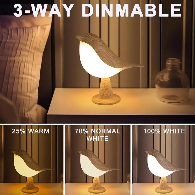 3 Colors Touch Controlled Bird Night Light Rechargeable Cordless LED Lamp Protection Eye Warm for Bedroom & Home Decoration Gift