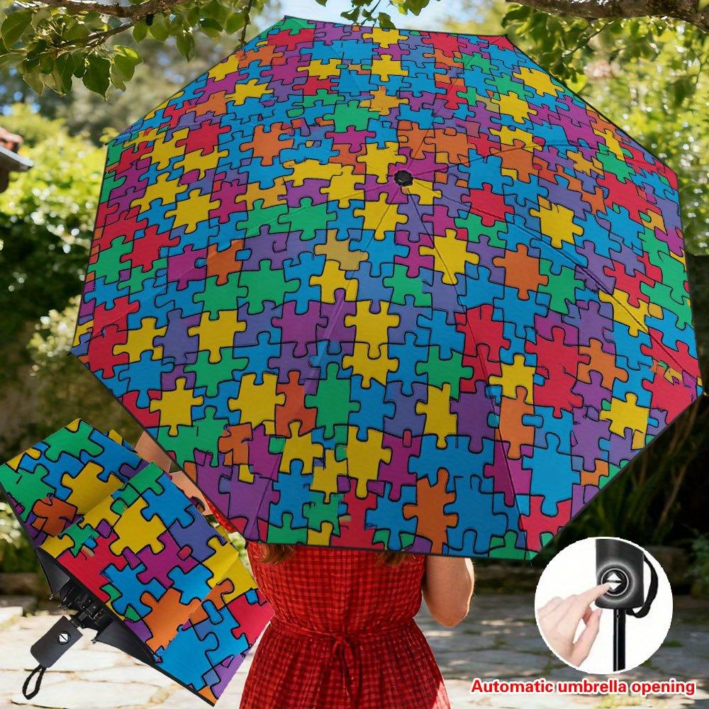 

1pc Automatic Umbrella with Color-Changing Puzzle Design (Autumn-Tie/Diagonal Stripe), Auto Open/Close, 8-Rib Reinforced Frame Iron&8K