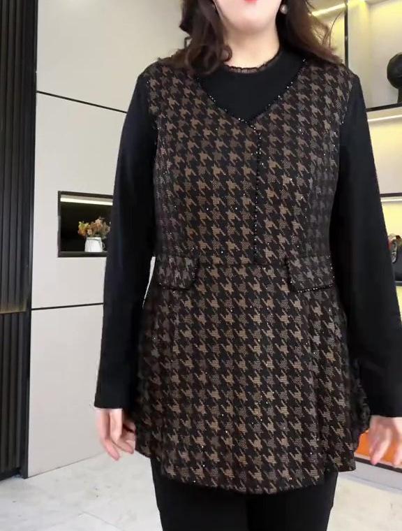 

Весенний повседневный костюм-двойка в гусиную лапку: Роскошная рубашка для женщин среднего возраста L