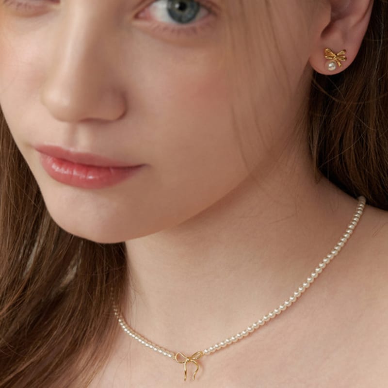 Tatiana (925 Silver) Ribbon Tie Pearl Necklace NZ2173