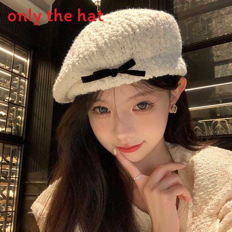 Beanie Hat Women Winter Warm Knit Cotton Blend With Bow Decor For Casual Wear