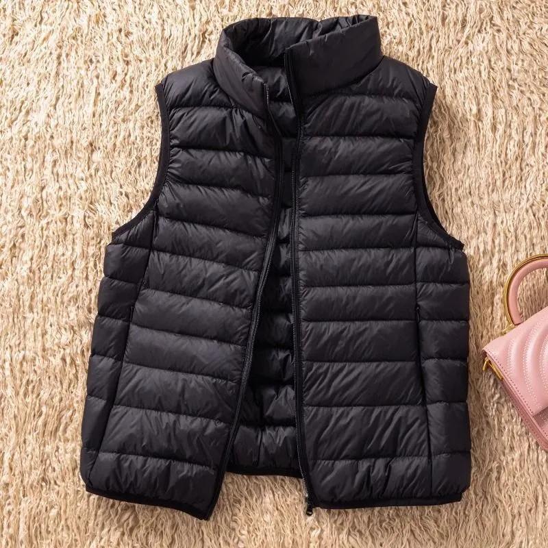 

Женский легкий жилет со стойкой воротником для ношения осенью/зимой Минималистичная однотонная куртка S чёрный