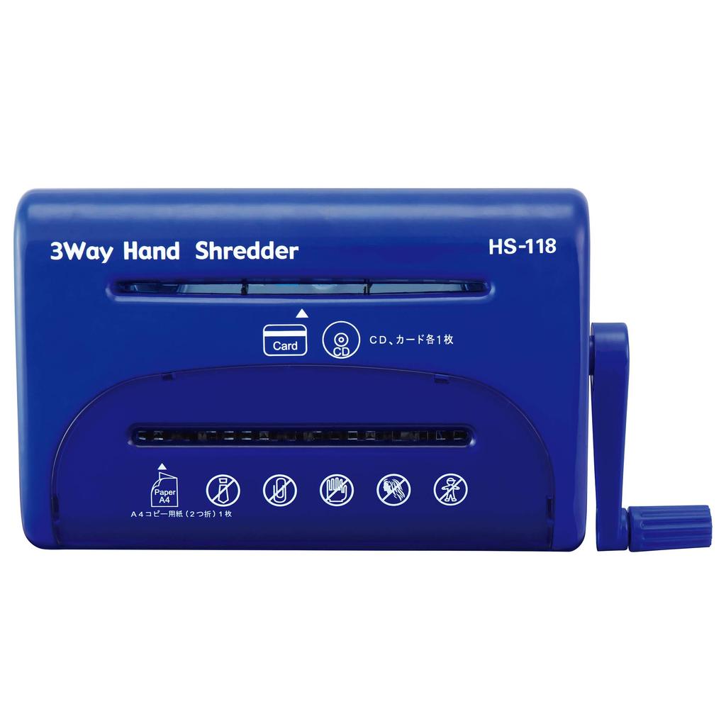 Ohm Electric HS-118-A 3-Way Hand Cross-Cut Shredder (Capacity: Approximately 2.5L for Paper, Blue)