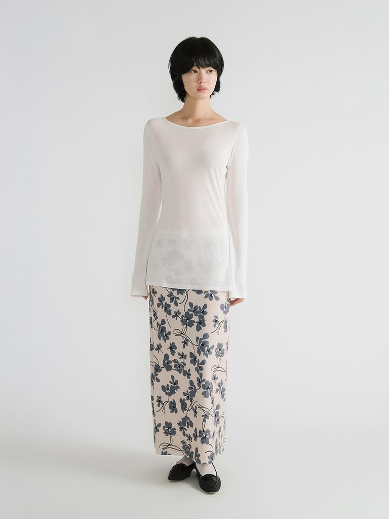 Average Attitude Floral Long Skirt _Ivory