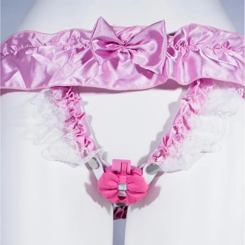 Bow Chastity Belt Waistband Sissy Support Belt Penis CB Lock Strap Erotic Accessories Male Thongs Briefs Panties G-String 18+