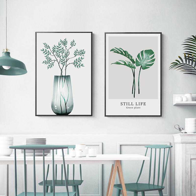 Acuarelă Plant Scandinav Poster Frunze Verde Artă Perete Pânză Pictură Postere nordice și imprimeuri Imagine de perete pentru camera de zi