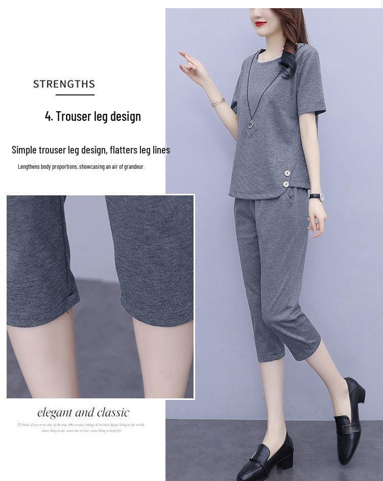 Trendy Plus Size Women's Summer Two-Piece Suit: Short-Sleeved T-Shirt & Cropped Pants