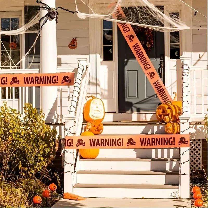 Halloween Decoration Durable Plastic Yellow Isolation Warning Tape with Bold Danger Signs for Haunted House Yard Party Use