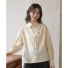 Women's Yellow Long Sleeve French Embroidery Polo Collar Shirt - Versatile, Professional, Casual Blouse