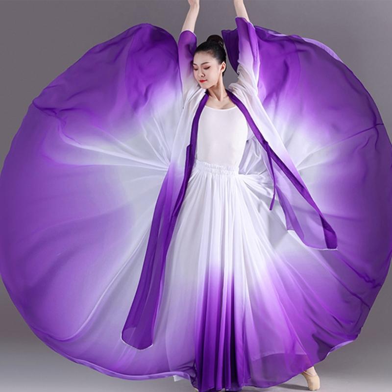 Women's Lyrical Dance Skirt Gradient Color Chiffon Long Swing Sheer Wrap Skirts for Modern Ballet Performances
