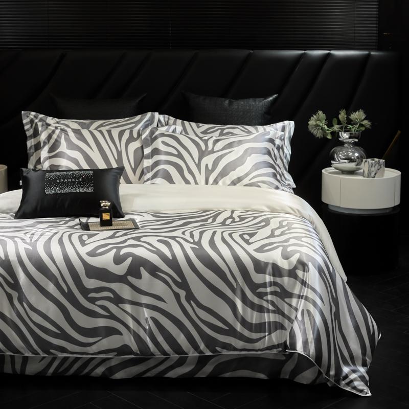 Luxury High-end Silk Leopard Print Bedding Set Soft Silk Satin Queen King Duvet Cover Sheet or Fitted Sheet Combination Set Gift