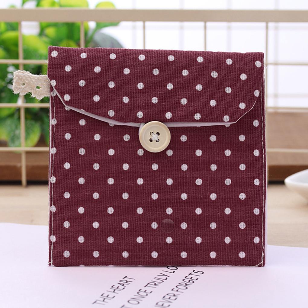 Women Girls Linen Small Dot Button Pouch Purse Wallet Purses Organizer