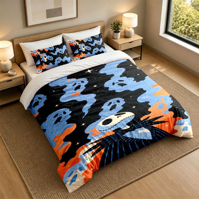 3Pcs Bedding SetThe Nightmare Before Christmas Jack Sally Soft Bed Sheet and Two Pillowcases Home Bedroom Decor