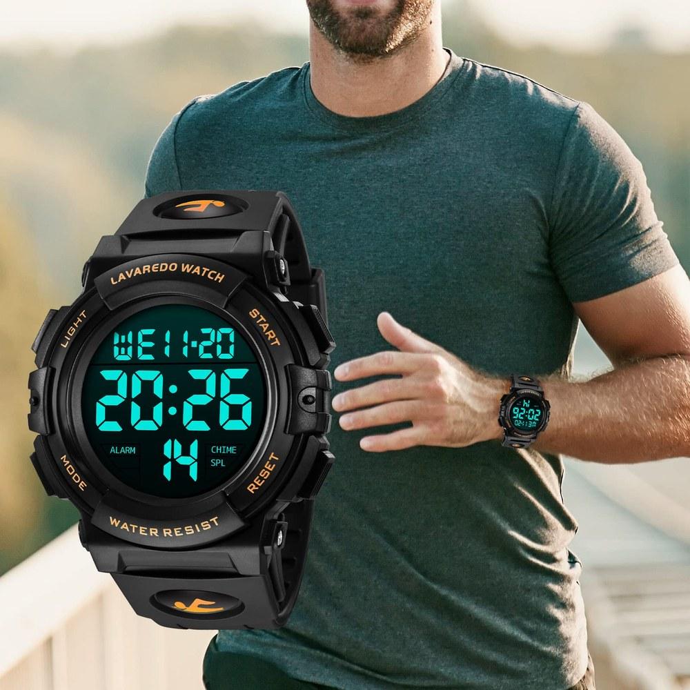 L LAVAREDO Men's Digital Sports Watch 50M Waterproof LED Display Date Day Alarm Multi-Function Stylish Outdoor