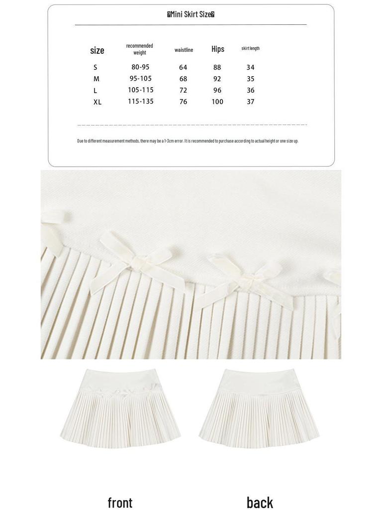 Influencer-Style High-Waist Pleated A-Line Skirt with Sweet Bow Tie for Women - Autumn/Winter