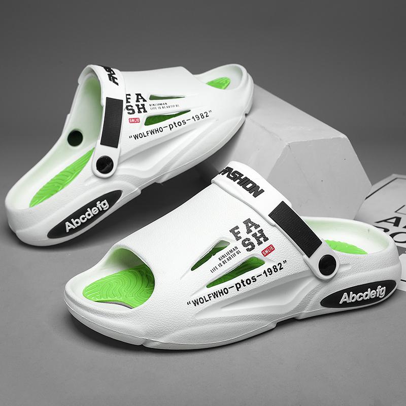 Men's Anti-Slip Outdoor Clog Sandals - Quick-Dry EVA Beach Shoes with Bold Letter Print, Lightweight Garden/Camping Sandals for Walking