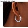 Qiong Yao 18k Gold-Plated Stainless Steel U-Shaped Earrings with Square Pattern - Elegant European & American Light Luxury Design